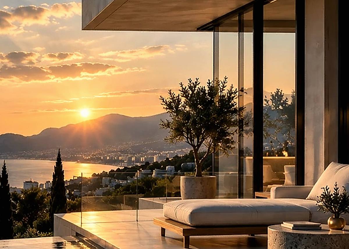 Furnished terrace of a coastal residence overlooking the sea